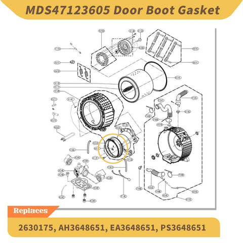 Diagram of Washer Door Boot Gasket Replacement for LG and Kenmore Front Load Washers Easy Fit Must Have Durable Seal