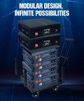 Stacked Beefy Stackable Power Station With Solar Inverter, 10240Wh Capacity, 7000W Output, on mobile trolley, modular design