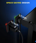 Heavy Duty 15 Feet Flat Plug Extension Cord 14 AWG 3 Prong UL Certified showing flat plug fitting behind furniture.