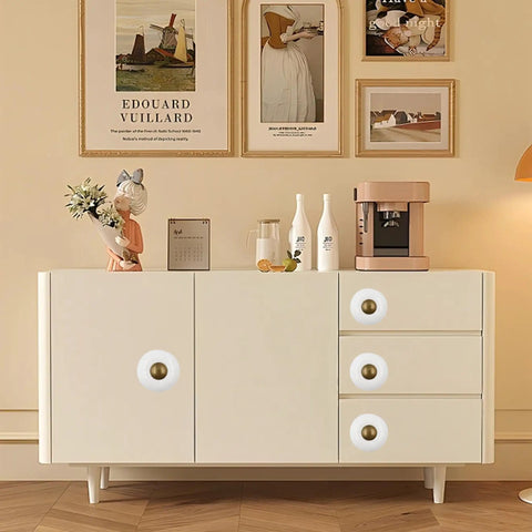 Cabinet with Ceramic Round Knob Set One Inch White And Antique Brass Cabinet Hardware For Drawers And Doors