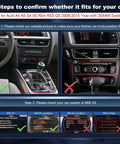 Instructions for verifying Audi 3G MMI compatibility for CarPlay Retrofit Kit, showing car systems and knob positions.