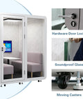 Roll Straight Up Anywhere With This Mobile Office Pod Booth featuring soundproof glass and smooth caster wheels for easy mobility.