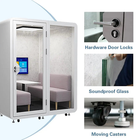 Roll Straight Up Anywhere With This Mobile Office Pod Booth featuring soundproof glass and smooth caster wheels for easy mobility.
