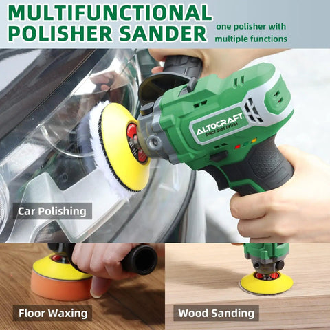 3 Inch Cordless Mini Polisher And Sander With 12V 2.0Ah Battery, Variable Speed, Includes 5 Sandpapers, 2 Flat Pads, Wool Pad For Car Detailing And Waxing, Perfect DIY Auto Buffing And Polishing Tool