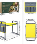 Garden Kneeler And Seat 2 In 1 Heavy Duty With Handles For Seniors Padded Ergonomic Foldable Gardening Stool, yellow seat and gray pockets.