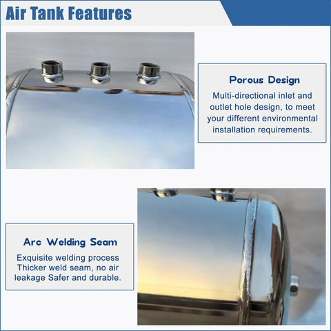 Beefy 10 Liter Stainless Steel Air Receiver Tank Kit With Half Inch Inlet Fitting, close-up of arc welding seam on shiny surface