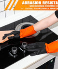 Heavy Duty Chemical Resistant Latex Gloves 12 Pairs Reusable Rubber Work Gear For Acid Oil And Grease Boss Level Industrial Hand Protection Xl Size Hustle Ready, being used for cleaning stove knobs.