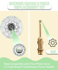 Three Piece Tub And Shower Handle Remodel Kit With Stem Set And Flange Includes 12H-2H 12H-2C 12H-18D Stems Brushed Nickel Knob
