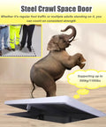 Heavy Duty Hidden Floor Access Panel Hatch Camouflaged Cellar Door For Concealed Basement Entry And Legit Load Bearing Garage Cover with elephant illustration.