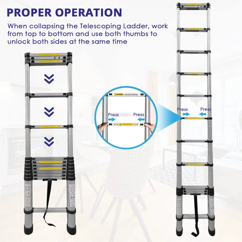 Telescoping Aluminum Ladder For Home Use Lightweight Extendable And Collapsible Adjustable Steps Multi Purpose Work Stand