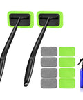 Inside Windshield Cleaning Tool With 22 Inch Detachable Handle, microfiber pads, spray bottle for car detailing kit.