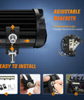 Close-up of adjustable brackets for Side Shooter LED Light Bar Set 12 Inch Triple Row Spot Flood Combo Lights Two Pack