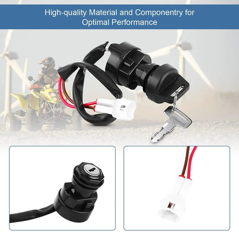 2 Pin Universal Motorcycle Ignition Starter Switch For ATVs And Dirt Bikes with key and connector, in outdoor setting