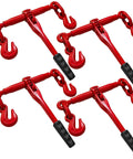 Heavy Duty Ratchet Chain Binders For Three Eighths And One Half Inch Chain, 9,400 Lb WLL, Adjustable Length, 4 Pack, Red Finish