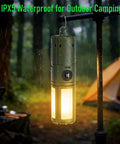 Rechargeable Camping Lantern With Telescopic Stand And USB Power Bank, 14000mAh Battery Delivers Up To 48 Hours On Low, hanging in rain