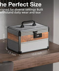 Durable Aluminum Alloy Security Lock Box With 3 Digit Code Lock For Personal Items And Medicine Small 10 Inch Black Dorm Storage Trunk Lockable Briefcase Style Trunk With Keyless Access on a table.