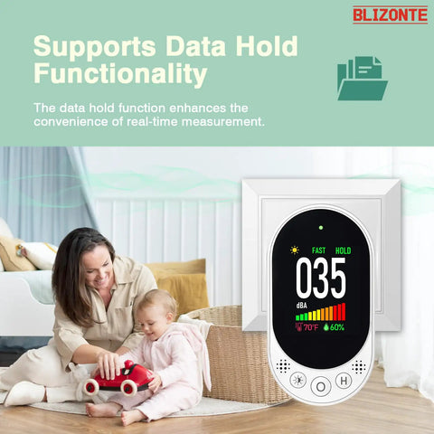 Plug-In Wall Decibel Meter With 3-In-1 Noise Temp And Humidity Detector For Home, Classroom, Library Or Rental, Real-Time Sound Level Readout With Fast Or Slow Refresh, Max/Min Data Hold, 30-130 dBA, wall display in home