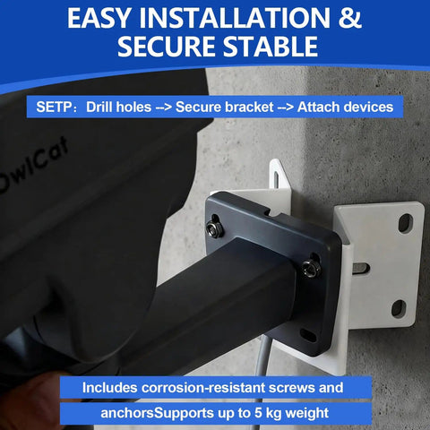 Corner Mount Kit For Security Cameras 270 Degree Bracket For Outdoor Surveillance No Fuss Setup shown on wall mount