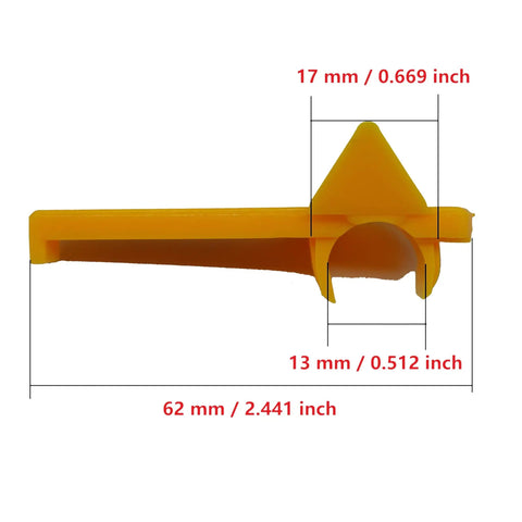 Tire Changer Insert Kit For Mounting And Demounting, side view of yellow plastic insert with dimensions, fits most tire machines