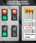Heavy Duty Eight Inch LED Traffic Light With Toggle Switch, showing red and green lights, with knob switch, for directing traffic.