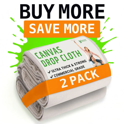 Pack of two all purpose canvas drop cloths for painting and renovation, pro grade heavy duty, floor and furniture protection.