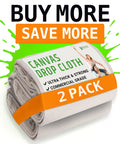 Rolled heavy duty canvas drop cloths for painting and renovation, reusable painters tarp in 2-pack with promotional text, 4x25 feet