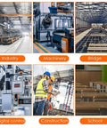 Collage of various industries including industry, machinery, bridge, digital control, construction, and school environments.
