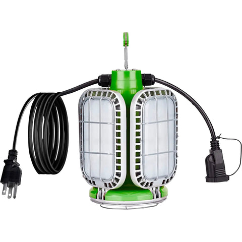 16000 Lumen Temporary LED Work Light With Four Pivoting Panels And 360 Degree Beam Spring Loaded Quick Mount Hook 10 Foot Power Cord