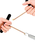 Hands using 2 Pack Trampoline Spring Pull Tool With T Hook Universal Fit Easy Pull Design With Plastic Handle for spring attachment
