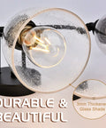 Close-up of Dope 3-Light Modern Black Vanity Light Fixture With Seeded Glass Shade and Metal Base, 3mm thickened glass