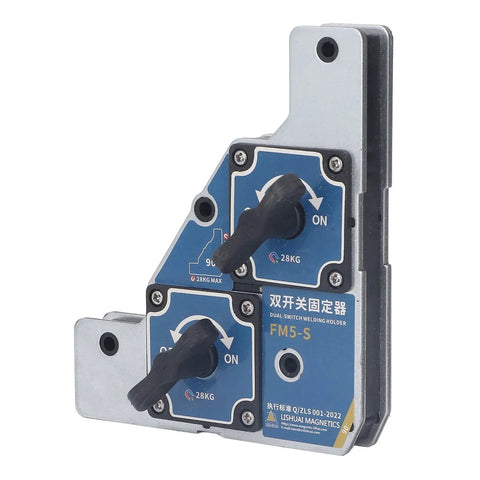 Heavy Duty Welding Magnet Set 2 Pcs Durable Stainless Steel Fixture For Accurate 90 Degree Positioning Of Steel Plates With Massive Grip Power To Nail Your Projects showing dual-switch design.