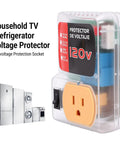 Ride Safe Voltage Protector And Surge Block Outlet Keeps Your Fridge Air Conditioner And Tv Locked Down From Crazy Power Freakouts With 20 Amp 2400 Watt Overvoltage Guard Us Plug, clear view of a surge protector with socket.