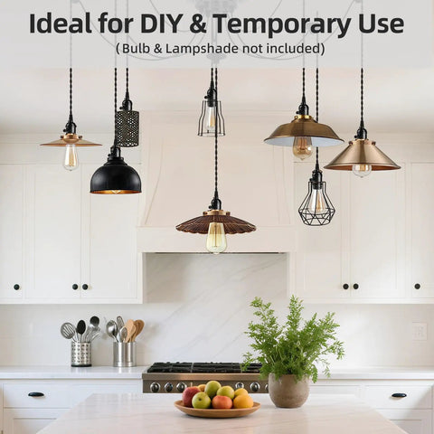 Kitchen with Plug In Pendant Light Kit with 1 to 4 E26 E27 sockets industrial hanging light, ideal for DIY, bulbs not included.
