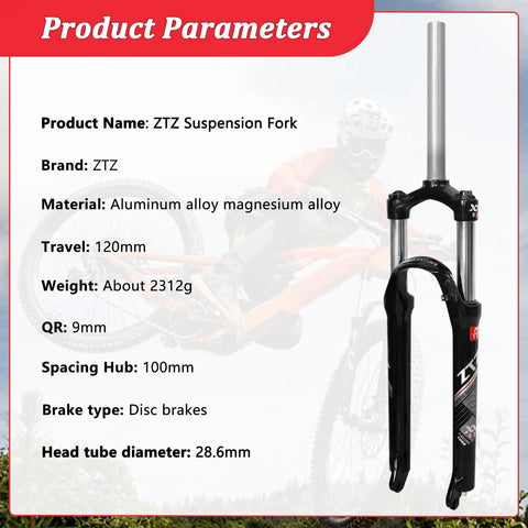 Beefy 26 Inch MTB Suspension Fork With 120Mm Travel And Crown Lockout, 28.6Mm Straight Steerer, 9Mm QR, 100Mm Hub Spacing