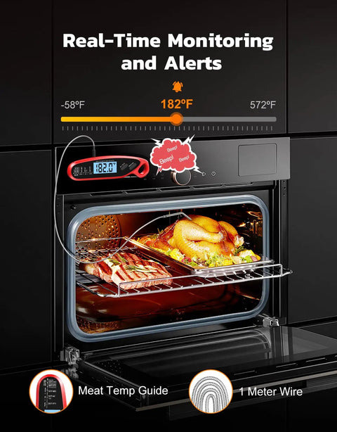 Instant Read Digital Meat Thermometer With Dual Probes For Grilling And Cooking monitoring a turkey in an oven
