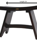 24-Inch Teak Shower Bench With Anti-Slip Flared Legs And Adjustable Foot Pads, front view showing measurements