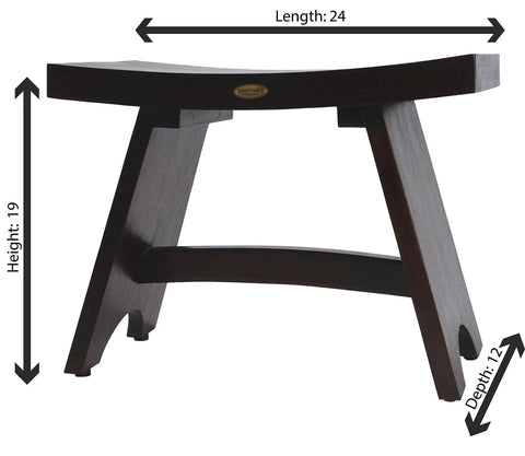 24-Inch Teak Shower Bench With Anti-Slip Flared Legs And Adjustable Foot Pads, front view showing measurements
