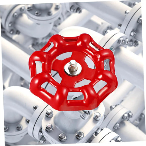 Red cast iron hand wheel for vintage gate valves, part of 10Pcs Hand Wheel Cast Iron Valve Handles For Fluid Control No Fuss Easy Install Durable Built To Last Vintage Farmhouse Style Gate Valve Knobs For Old School DIY Projects And Retro Applications, installed on white pipe background.