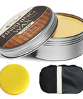 Top Shelf Natural Wood Finishing Wax For Furniture Sealer Blending Carnauba And Beeswax in 3 oz tin with applicator and yellow lid.