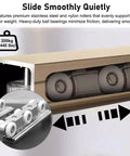 Premium Heavy Duty Aluminum Barn Door Rail Set Rock Solid Sliding Track Replacement Kit with close-up of stainless steel nylon rollers.