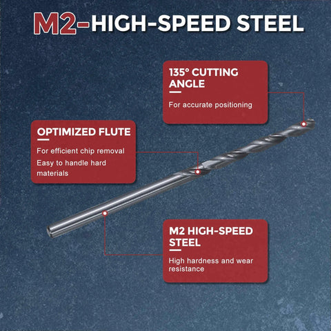 Side view of a 7/64-inch M2 high-speed steel twist drill bit with a 135° point, nitrided black.