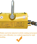 Heavy Duty Neodymium Magnetic Lifter Featuring Tough As Nails Build And Slick Toggle Release For Steel Plates And Scrap Handling Boasts Beast Mode Grip Up To 4409 Pounds - PML-20 model, yellow manual lifter for steel.