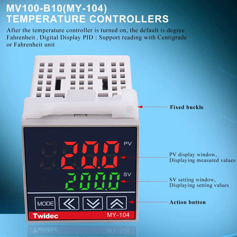 Digital Display PID Temperature Controller Thermostat Regulator With SSR 40DA, front view with display and buttons