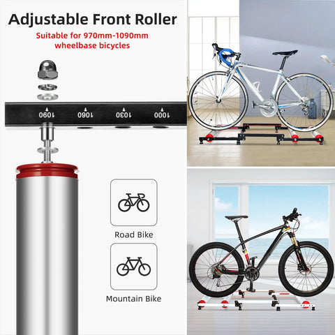 Indoor Bike Roller Trainer With Parabolic Rollers Ride Ready Adjustable Foldable Aluminum Stand For Mountain And Road Bikes