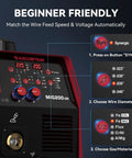 Close-up of control panel on 6 In 1 Aluminum MIG Welder With 200A Output And 110V 220V Dual Power, showing syn button and settings.