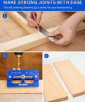 Heavy Duty 2.1 Inch Self Centering Dowel Jig Kit With Universal Capacity Doweling Jig and Drill Guide in use for woodworking