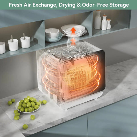 No Sweat Compact Countertop Dishwasher For Apartments Dorms And Rv With Five Place Setting Capacity, showing efficient drying and air exchange.