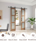 Double 18 By 84 Inch Glass Barn Doors With 36 Inch Opening, 6.6 Ft Beefed-Up Hardware Kit And Handle Included, installed view