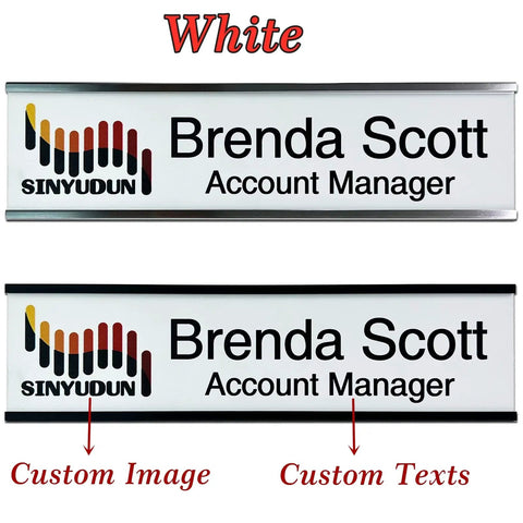 Custom Aluminum Name Plates 2x8 For Desk And Wall With Optional Logo And Text Personalization In Silver Or White Finish
