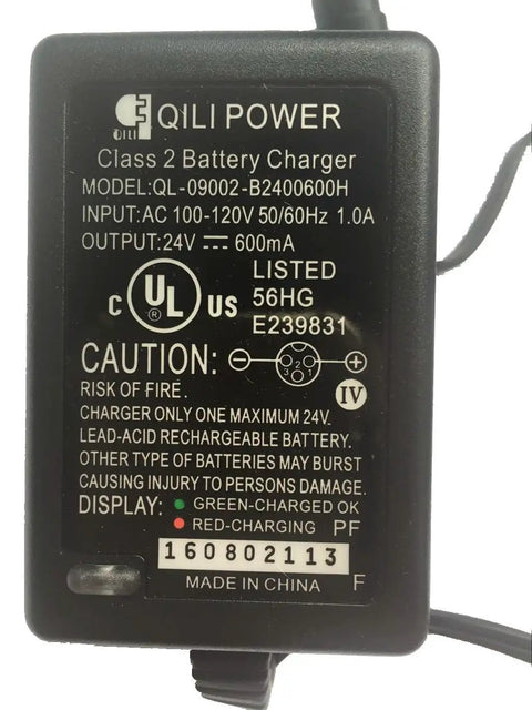 Electric Scooter Battery Charger For E100 E125 E150 Models 24V Lead Acid Battery With 3 Prong Inline Connector UL Listed